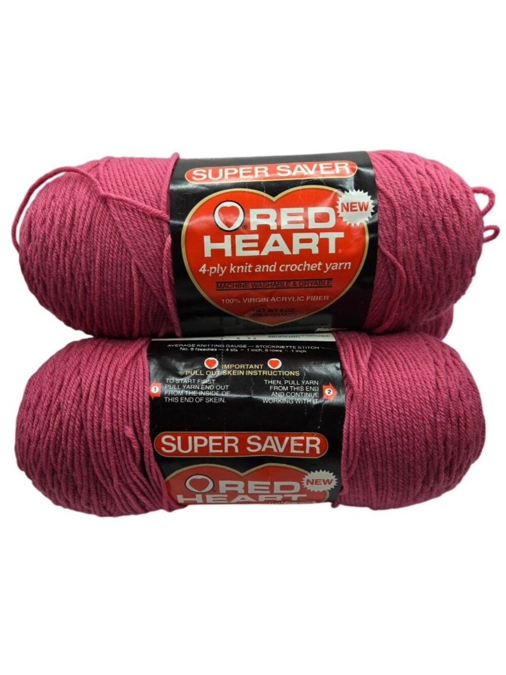 Vtg Red Heart Super Saver 4-Ply Knit Crochet Yarn Raspberry 8 oz Skeins Bundle